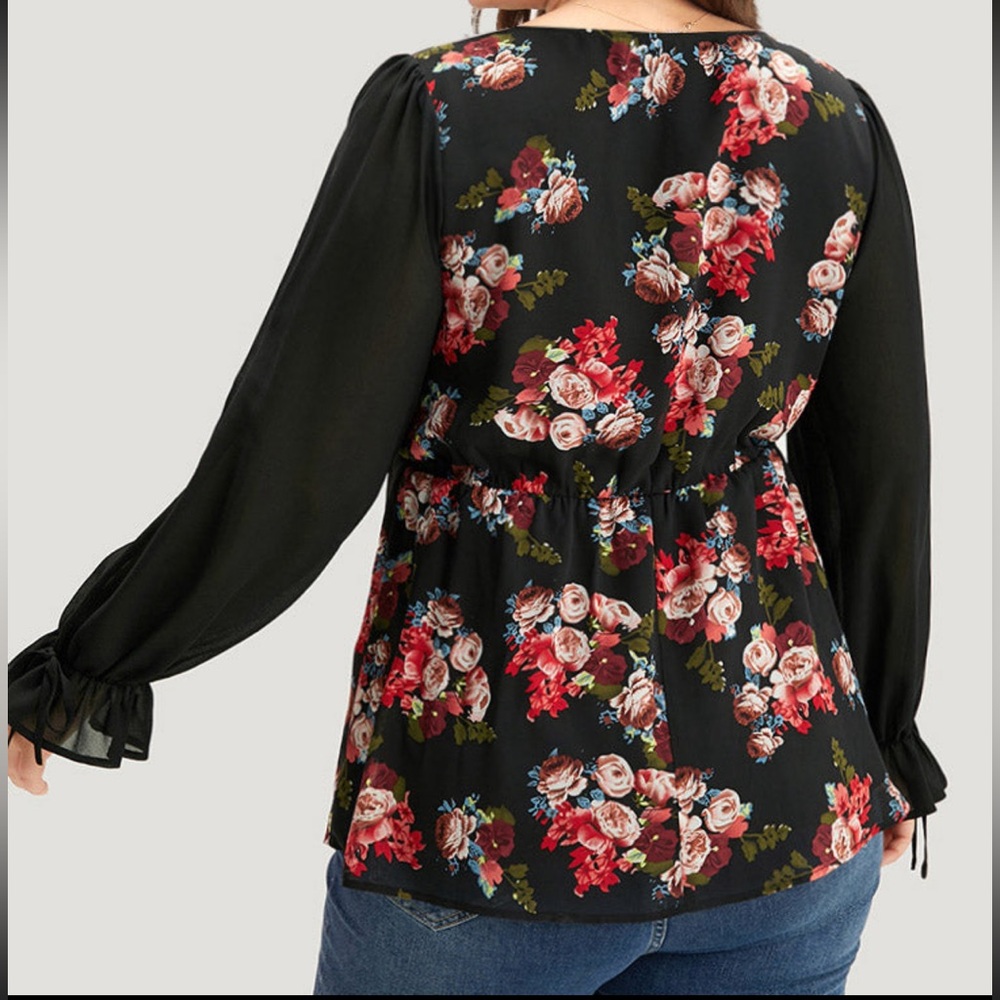 Floral Lantern Sleeve Patchwork Top - Picture 9 of 9